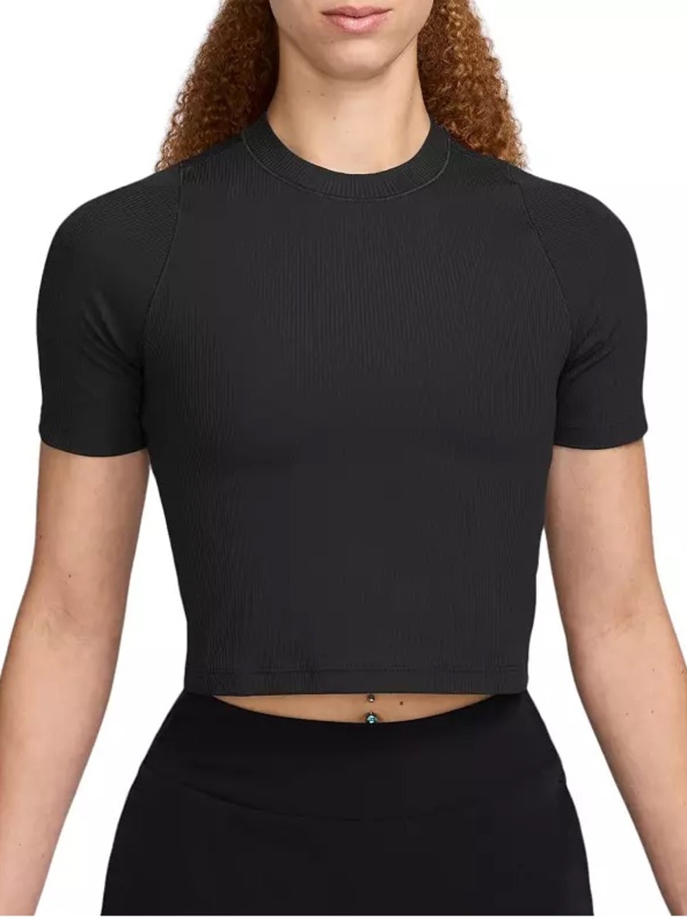 Nike Womens Medium Zenvy Rib Dri-FIT Short Sleeve Top Shirt Black Athletic